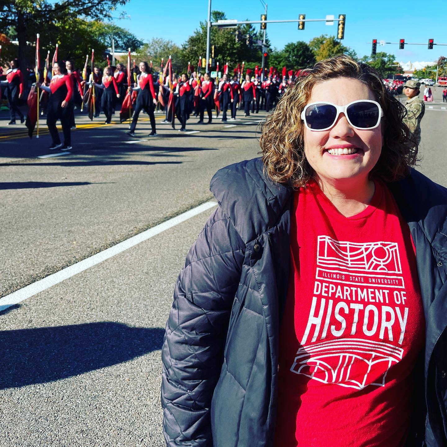 Lucinda Miller showing her Illinois State University Redbird pride at a local parade